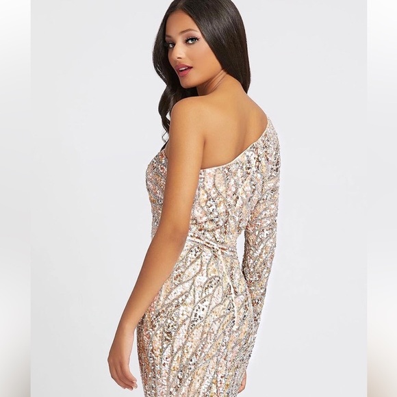 Mac Duggal 4982 EMBELLISHED ONE SLEEVE Sequin Gown Rose Gold Pink - Picture 5 of 9